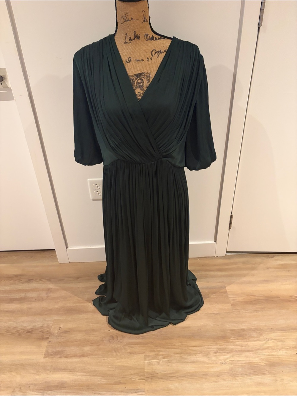 Banana Republic Deep Green V-Neck Pleated Maxi Dress